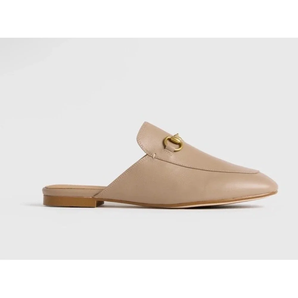 Quince Women Italian Leather Horsebit Loafer Mule Soft Brown Shoes 9.5 NEW